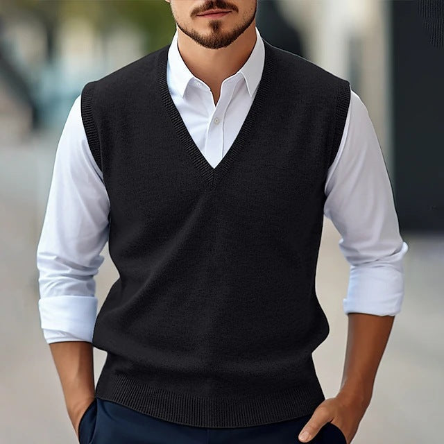 Men's Vest – Classic Fit – V-Neck – Lightly Knitted – Ribbed Edges