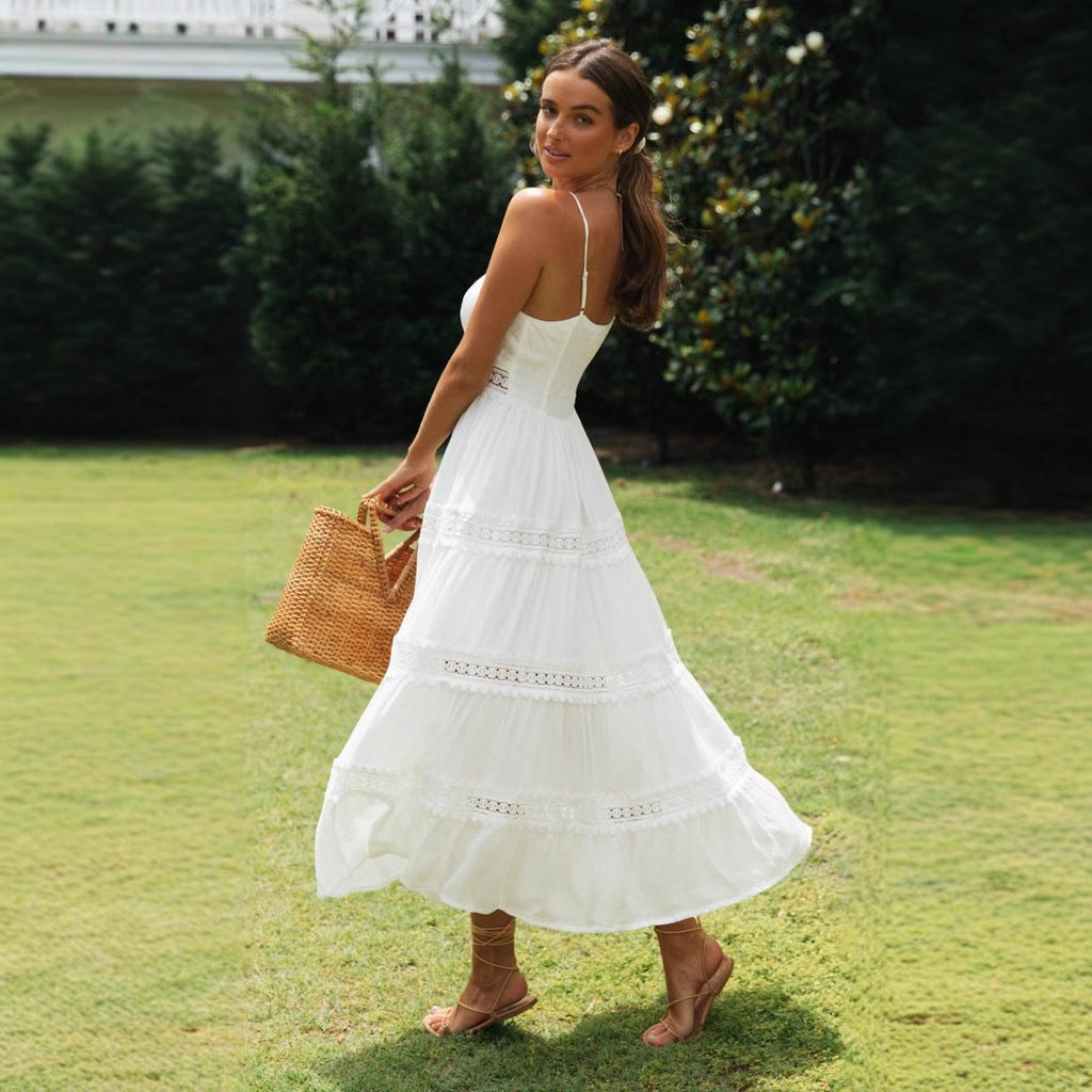 Women's Dress – Flowy Fit – Light Cotton – Spaghetti Straps – Lace Trim – Tiered Skirt