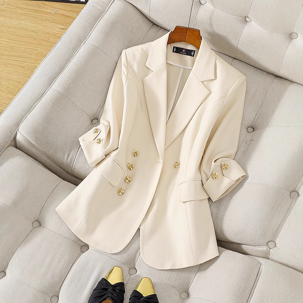 Women's Blazer – Tailored Fit – Three-Quarter Sleeve – Classic Collar – Hip Length