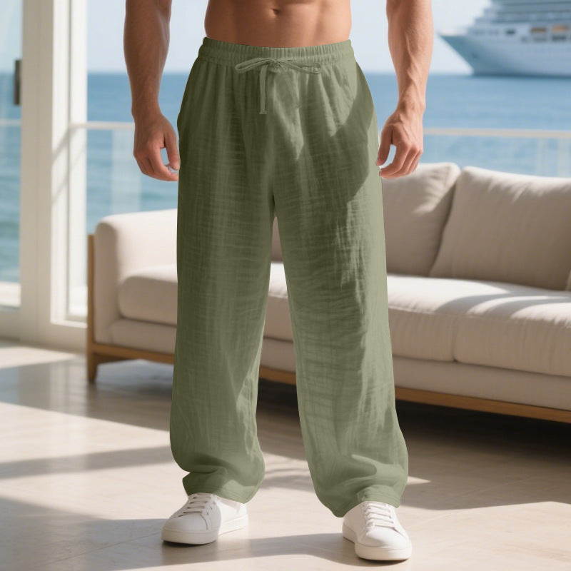 Men's Trousers – Relaxed Fit – Light Cotton – Drawstring Waist – Side Pockets