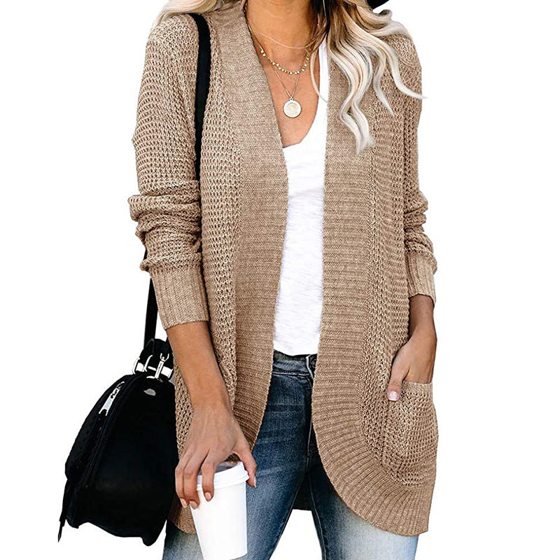 Women's Cardigan – Relaxed Fit – Open Knit – V-Neck – With Pockets