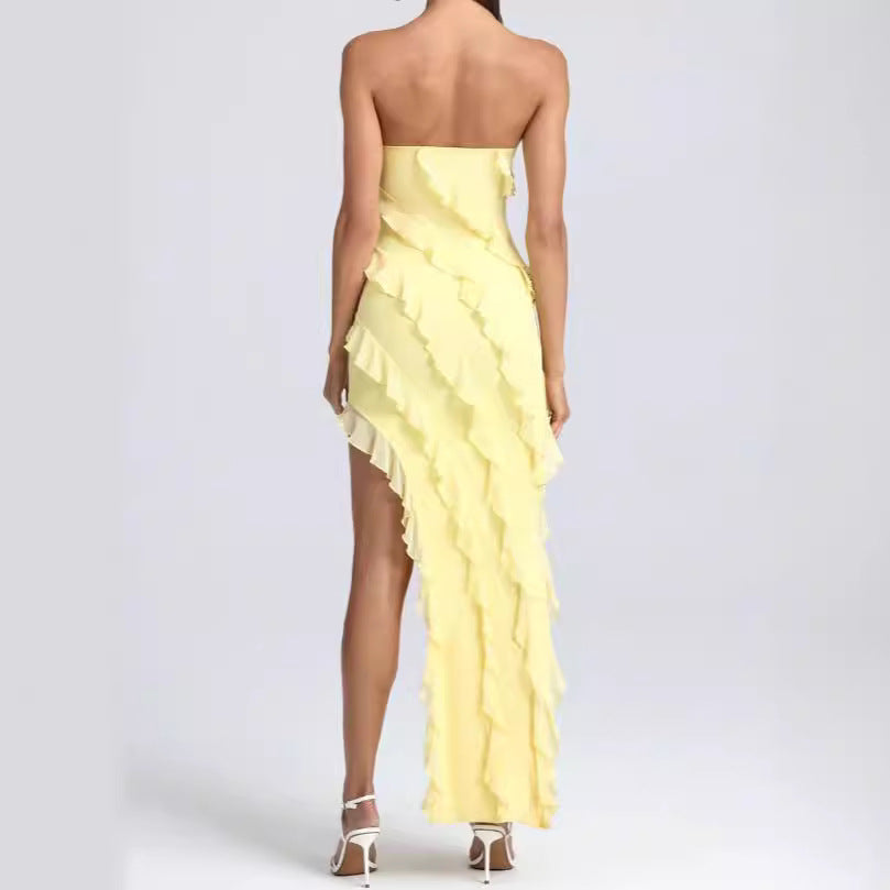 Dress for Women – Strapless – Slim Fit – Ruffle Details – Asymmetric Hem