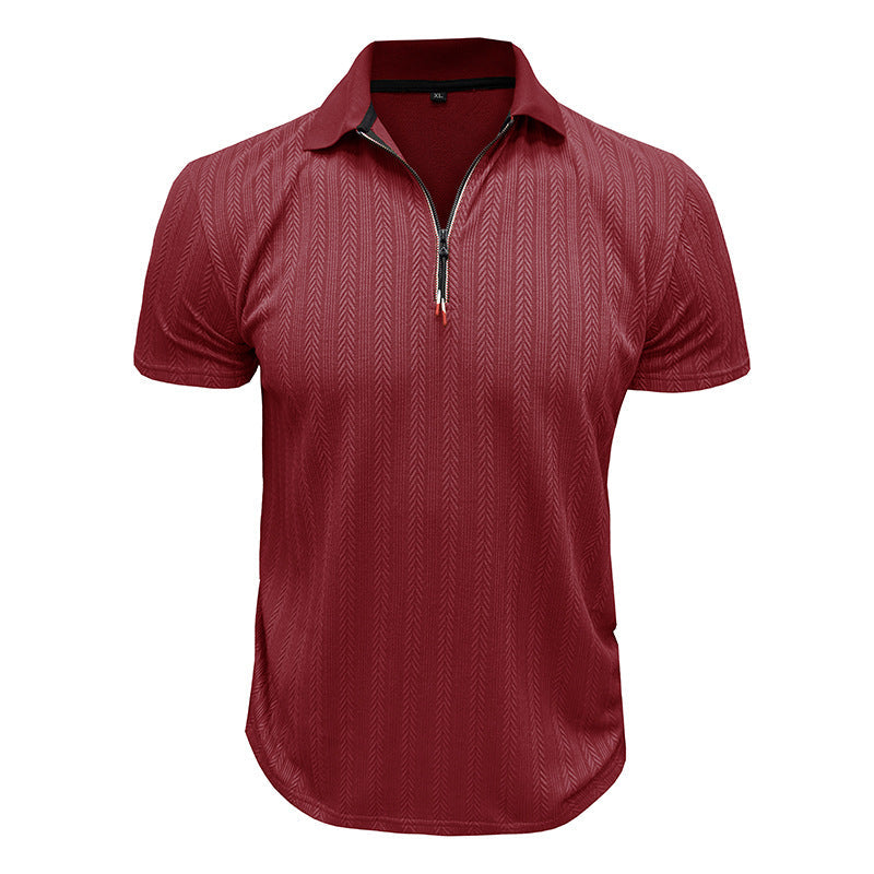 Men's Pique T-Shirt – Ribbed Knit – Zipper Neck – High Collar – Regular Fit