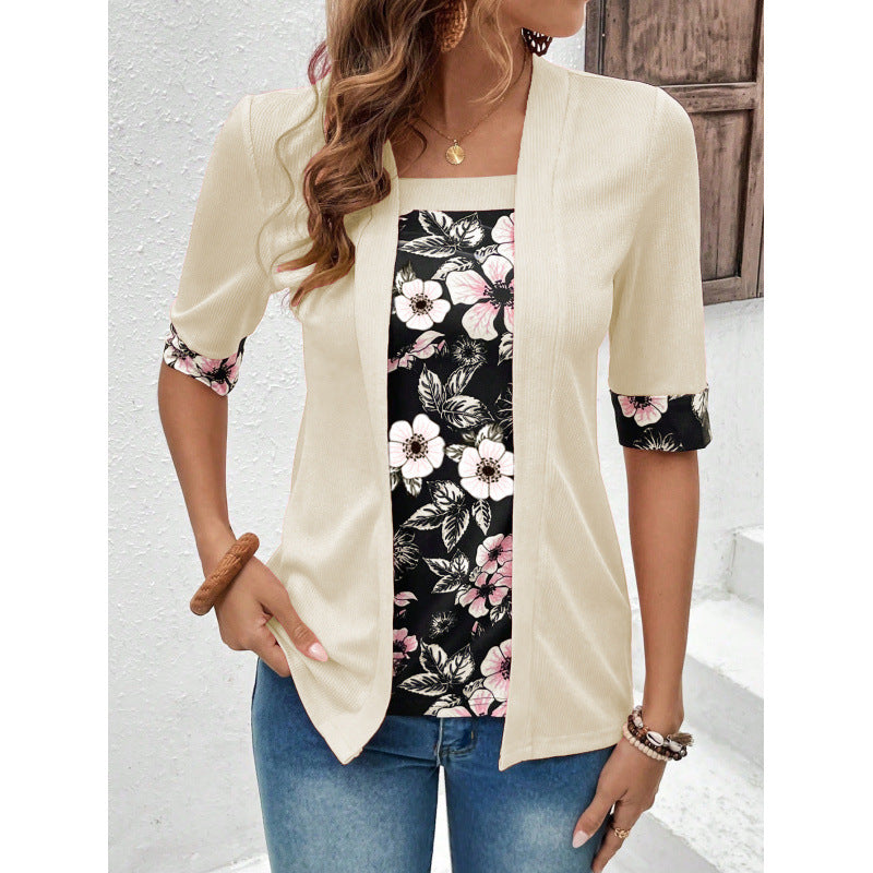 Women's Blouse – Layered Design – Soft Knit – Relaxed Fit – Half Sleeve