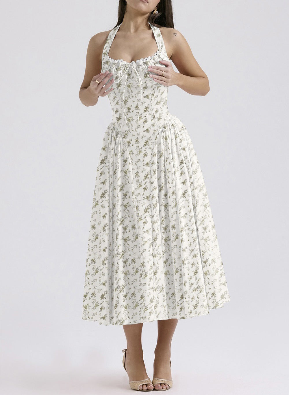 Dress for Women – Halterneck – Slim Fit – Open Back – Mid-Length Flared Skirt