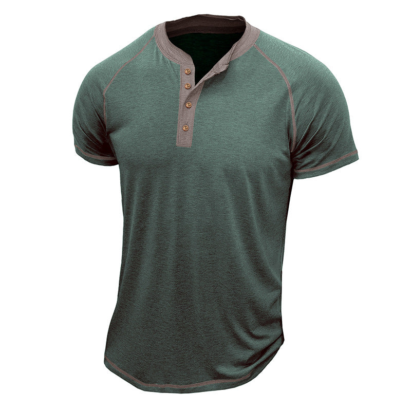 Men's Henley Shirt – Cotton Blend – Regular Fit – Short Sleeves – Contrast Details