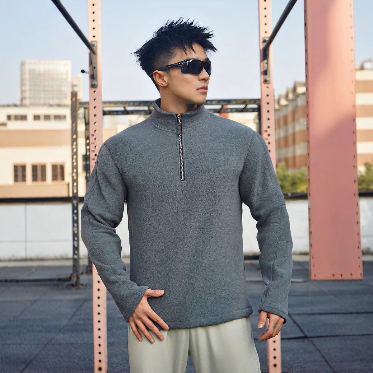 Men's Sweater in Fleece – Relaxed Fit – High Collar – Zipper – Soft and Warm