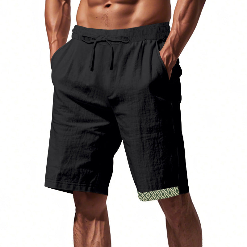 Men's Linen Shorts – Loose Fit – Breathable Fabric – Drawstring Waist – Boho Details