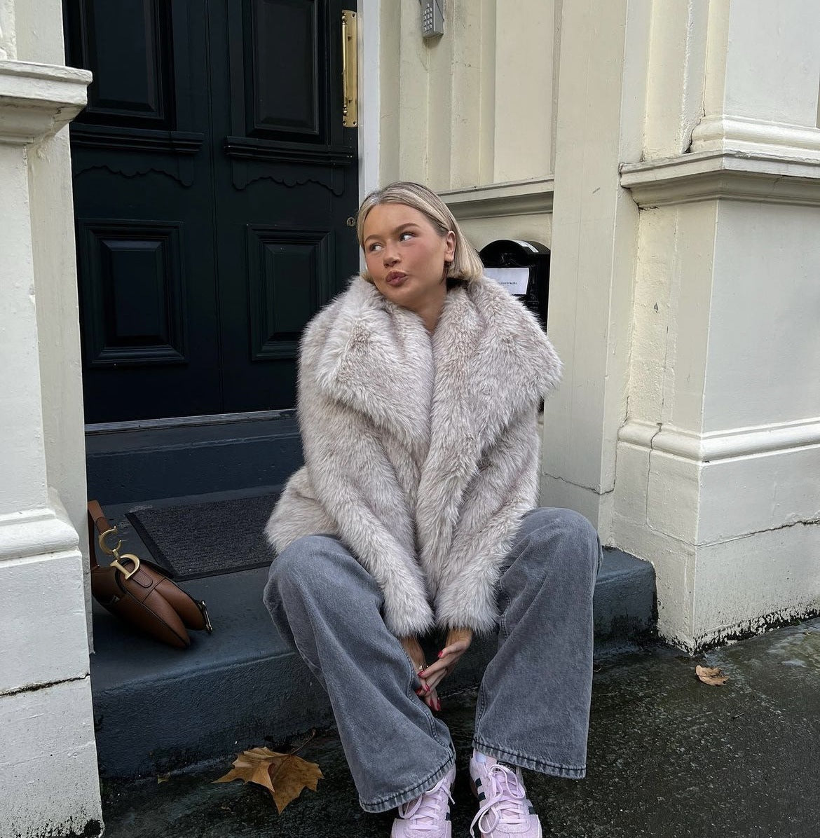 Scarlett Oversized Fur Jacket | Shawl Collar Cropped Jacket