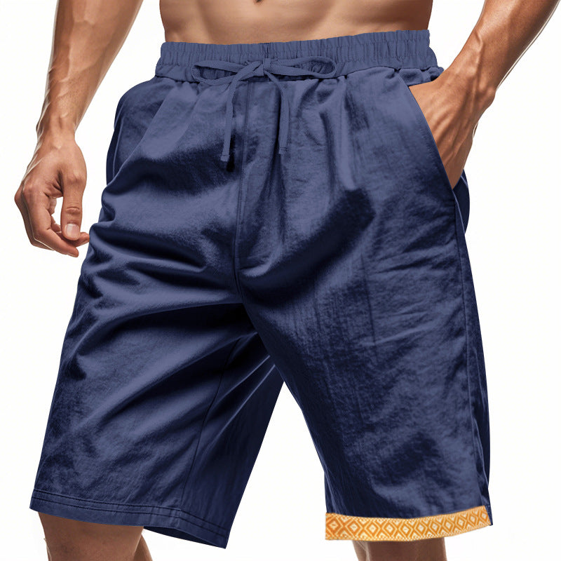 Men's Linen Shorts – Loose Fit – Breathable Fabric – Drawstring Waist – Boho Details