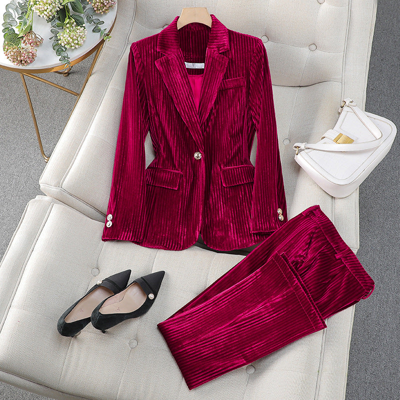 Women's Blazer Dress Set – Tailored Fit – Velvet Finish – Formal Style