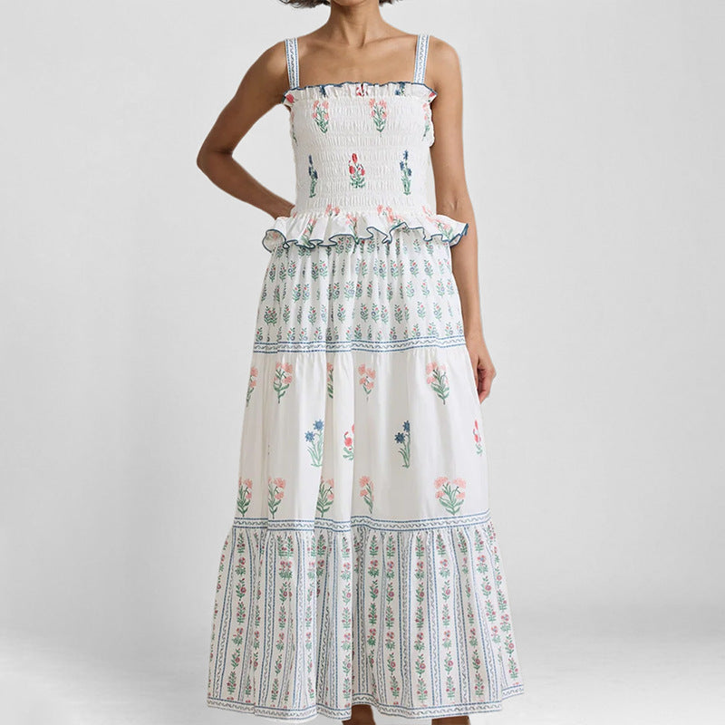 Women's Dress – Sleeveless A-line – Smocked Bodice – Light Breathable Fabric – Patterned