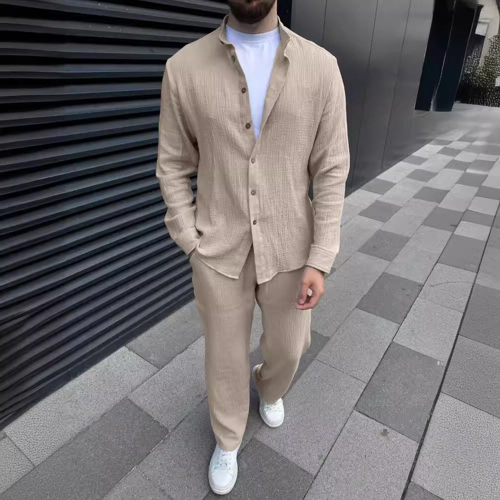 Men's Set – Linen Shirt and Pants – Relaxed Fit – Simple Style