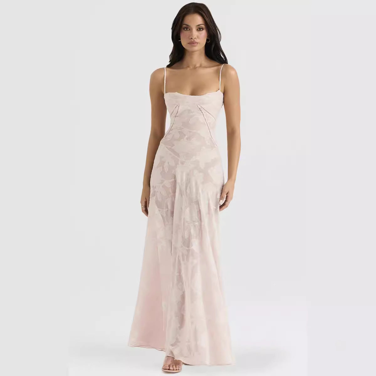 Dress for Women – Chiffon – Slim Fit – Spaghetti Straps – Embroidered Evening Dress