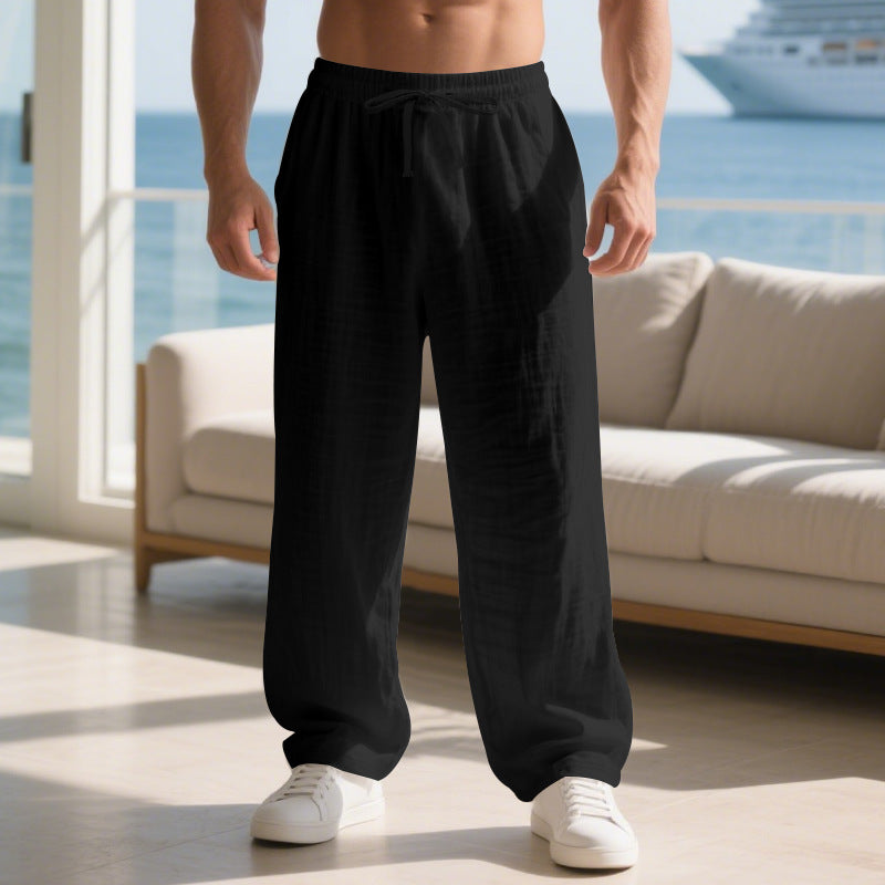 Men's Trousers – Relaxed Fit – Light Cotton – Drawstring Waist – Side Pockets