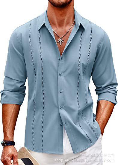 Men's Shirt with Long Sleeves – Slim Fit – Cotton Blend – Digital Print – Front Buttoning