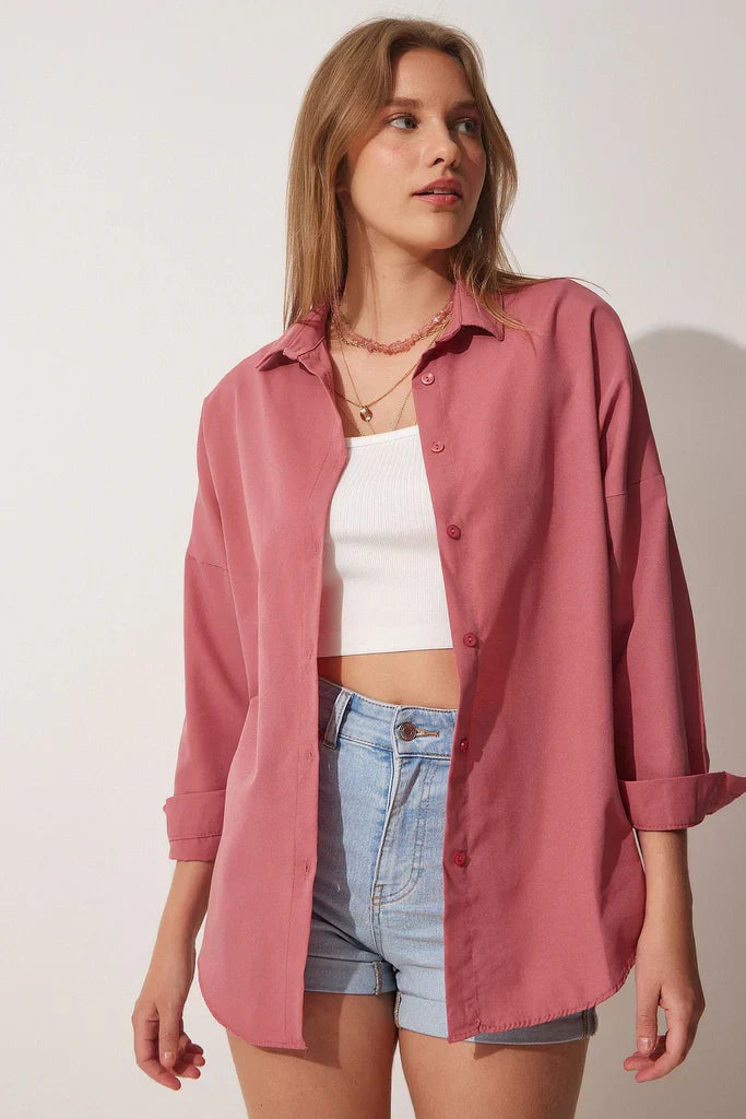 Women's Blouse – Oversized Fit – Long-Sleeved – Cotton Blend – Shirt Collar