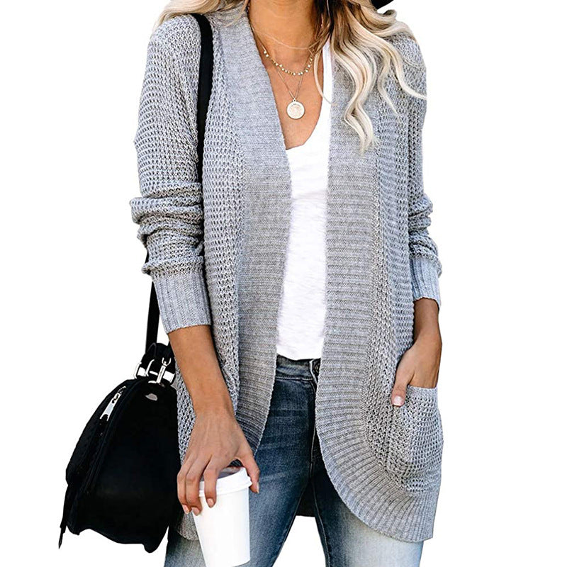 Women's Cardigan – Relaxed Fit – Open Knit – V-Neck – With Pockets
