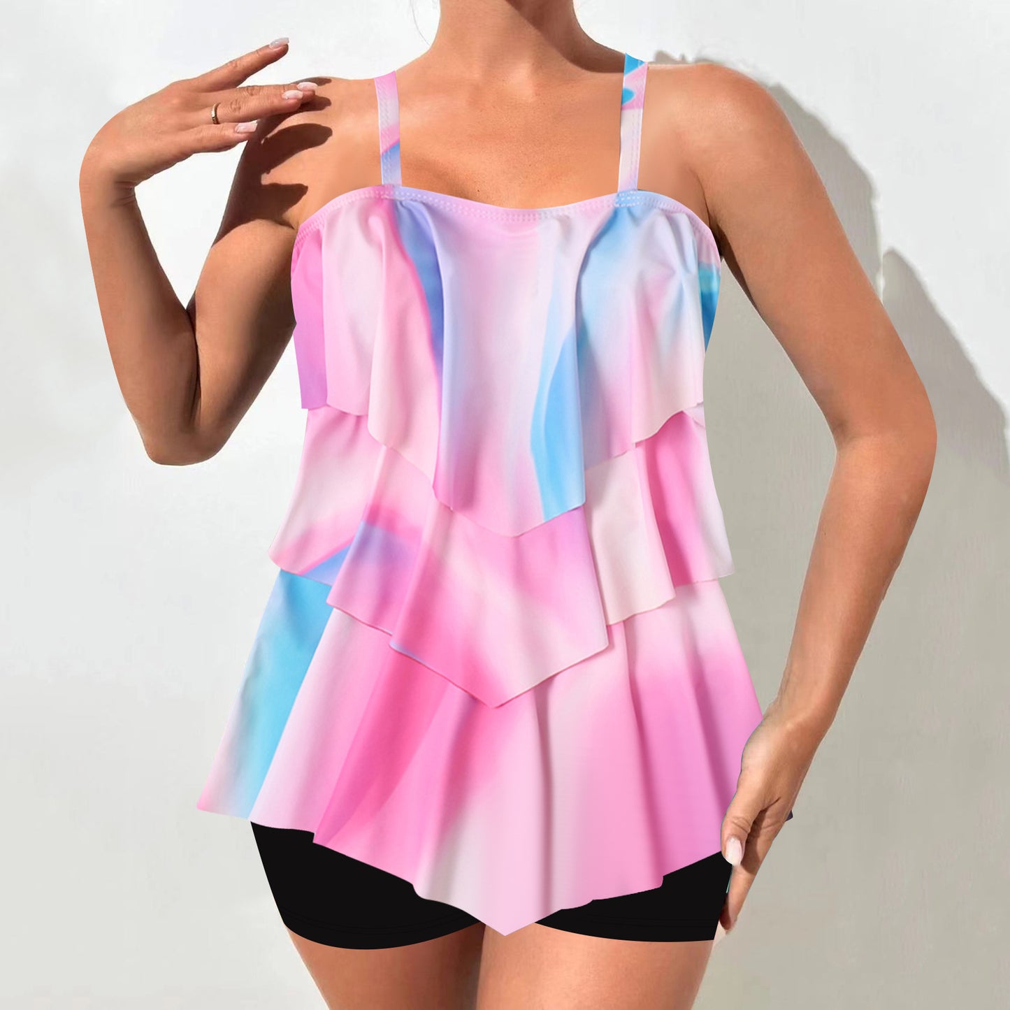 Women's Tankini Set – Relaxed Fit – Ruffle Top – Adjustable Straps – Swim Shorts
