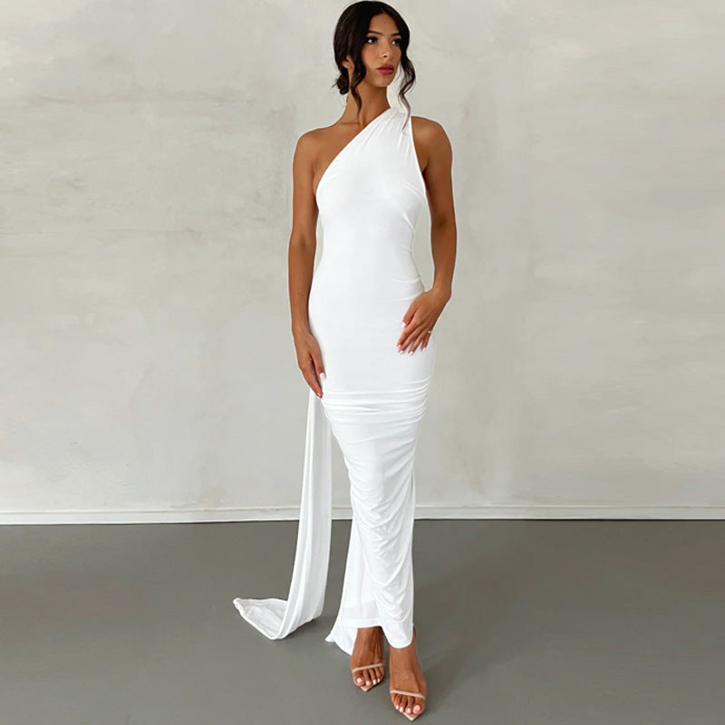 Dress for Women – Slim Fit – One Shoulder – Ruched Long Dress – Smooth Stretch Fabric