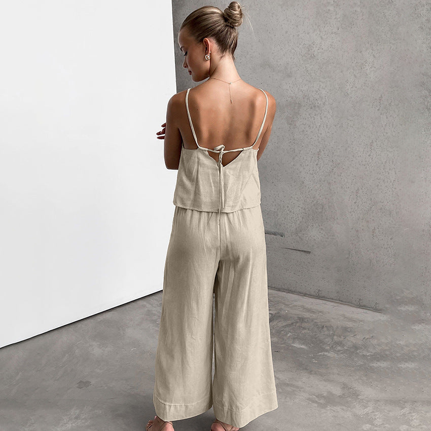 Women's Set with Sleeveless Top and Wide Pants – Linen Cotton – Relaxed Fit