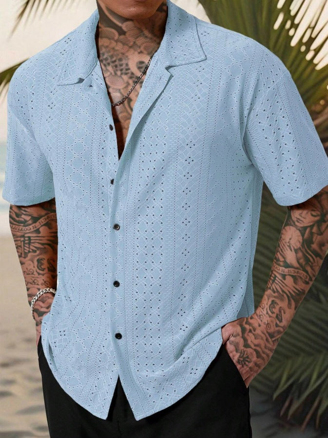 Men's Shirt with Buttons – Relaxed Fit – Lace – Short Sleeve – Breathable Casual Style