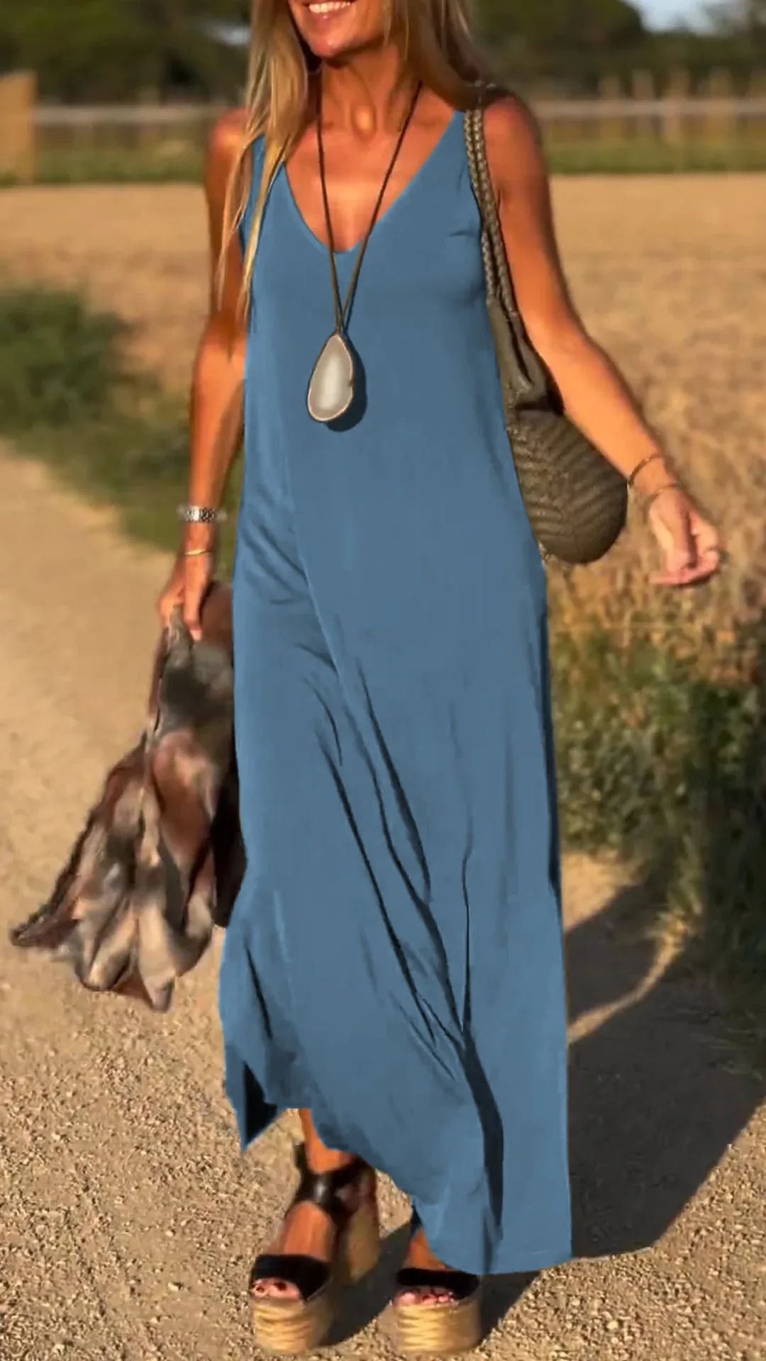 Women's Maxi Dress – V-Neck – Relaxed Fit – Light Breathable Strappy Design