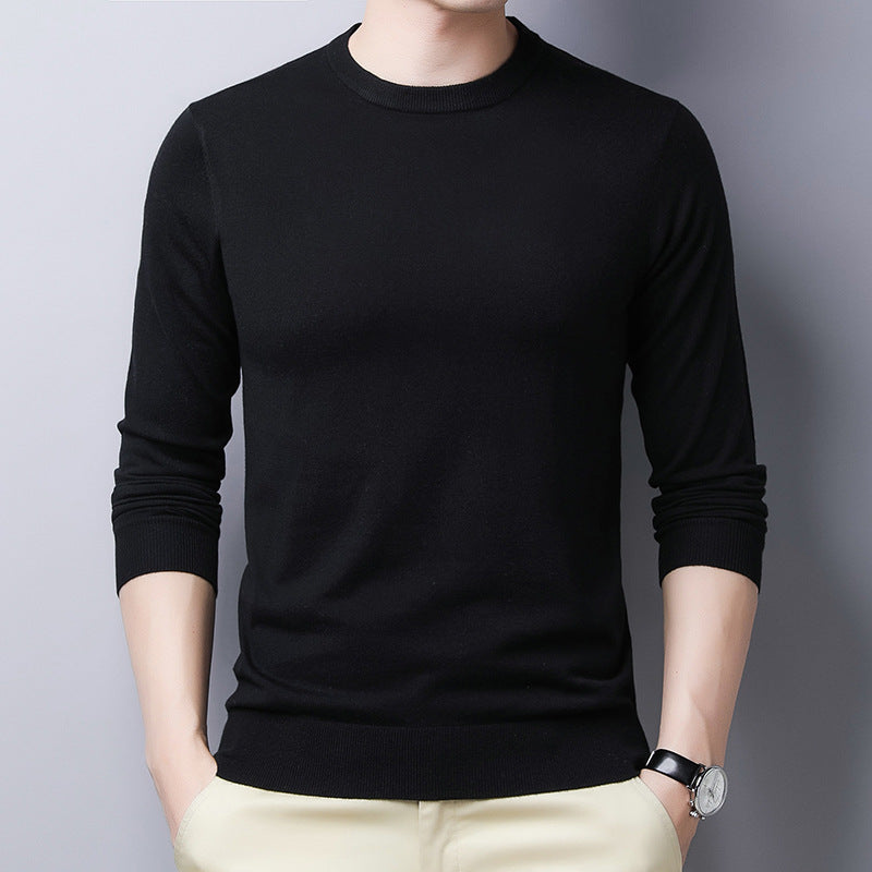 Men's Long-Sleeve T-Shirt – Slim Fit – Wool Silk – Crew Neck with Ribbed Trim