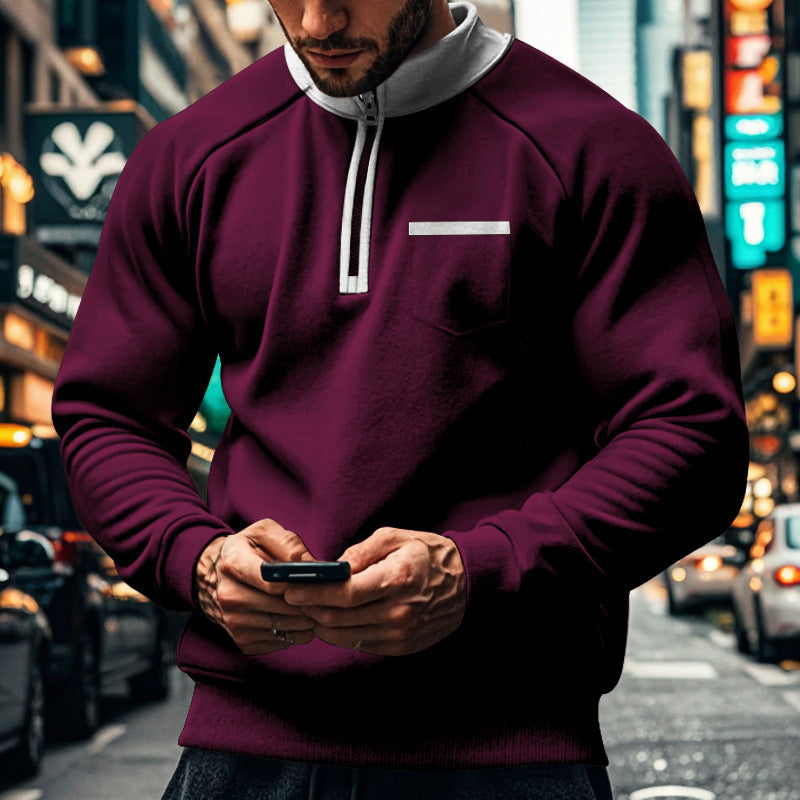 Men's Sweater – Regular Fit – Zipper in Neck – High Collar – Soft Cotton Blend