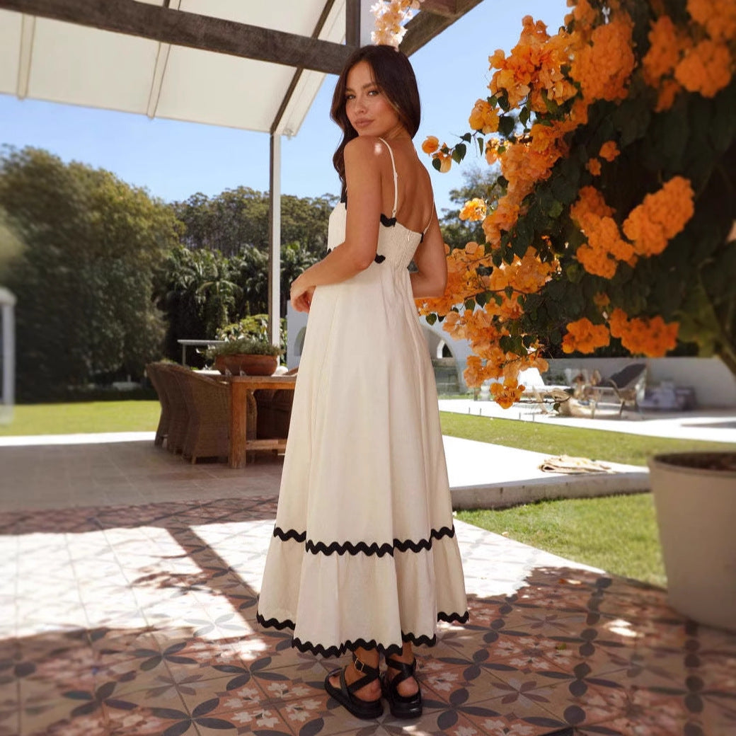 Women's Maxi Dress – A-line Fit – Ruffles and Layers – Strapless Cotton