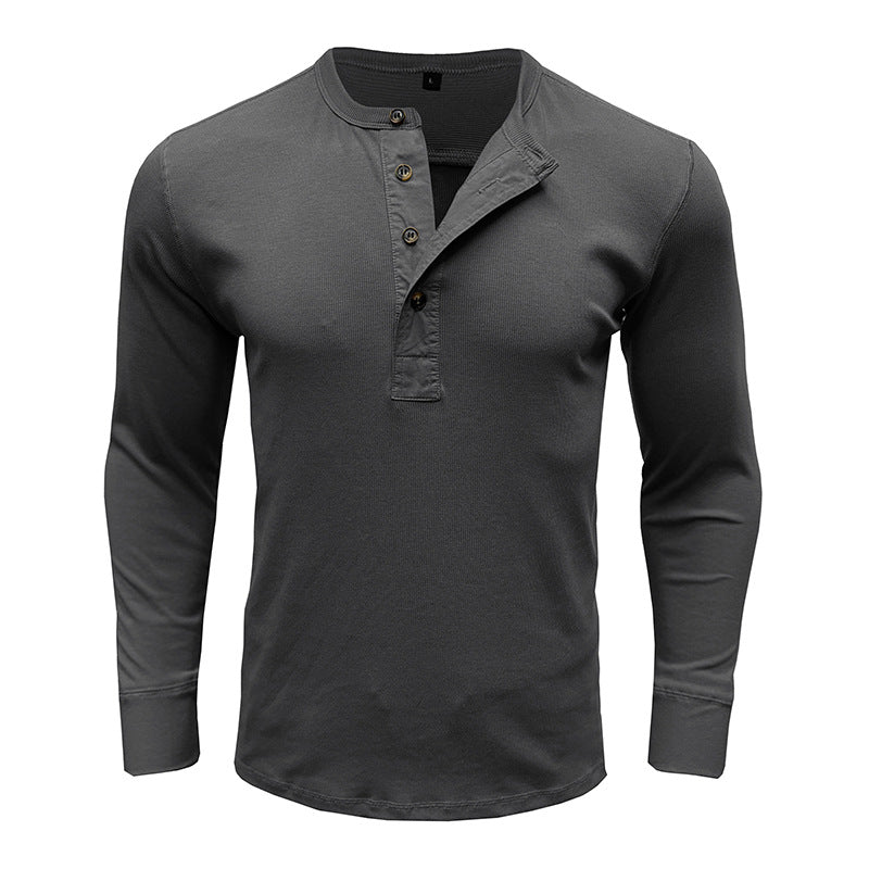 Men's Shirt Long Sleeve – Regular Fit – Cotton Blend – Henley Neck Casual Style