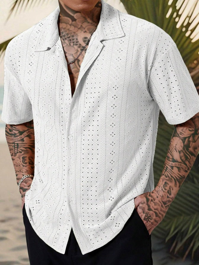 Men's Shirt with Buttons – Relaxed Fit – Lace – Short Sleeve – Breathable Casual Style
