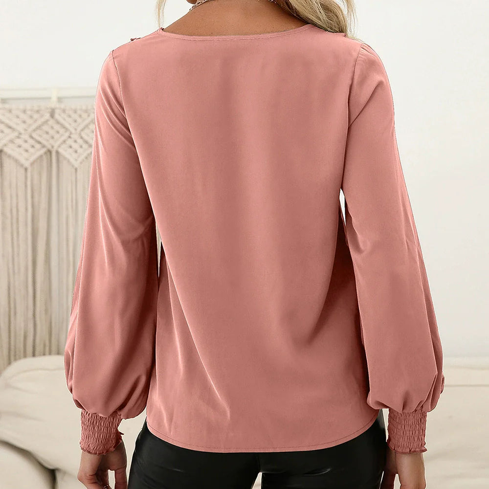 Women's Shirt with Long Sleeves – Relaxed Fit – Ruffle Details – Smocked Cuff