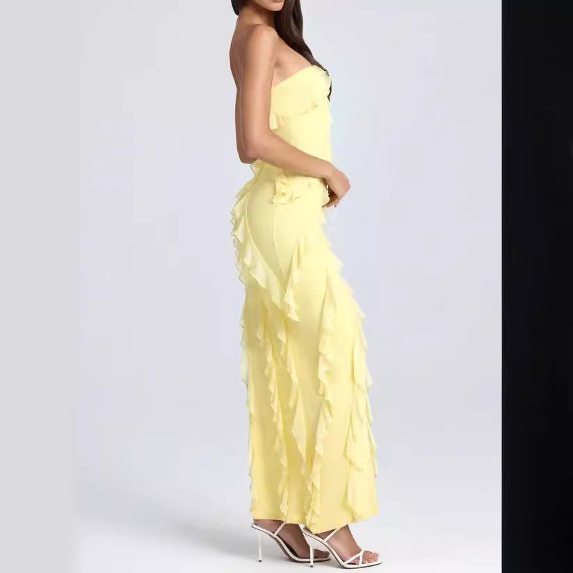 Dress for Women – Strapless – Slim Fit – Ruffle Details – Asymmetric Hem