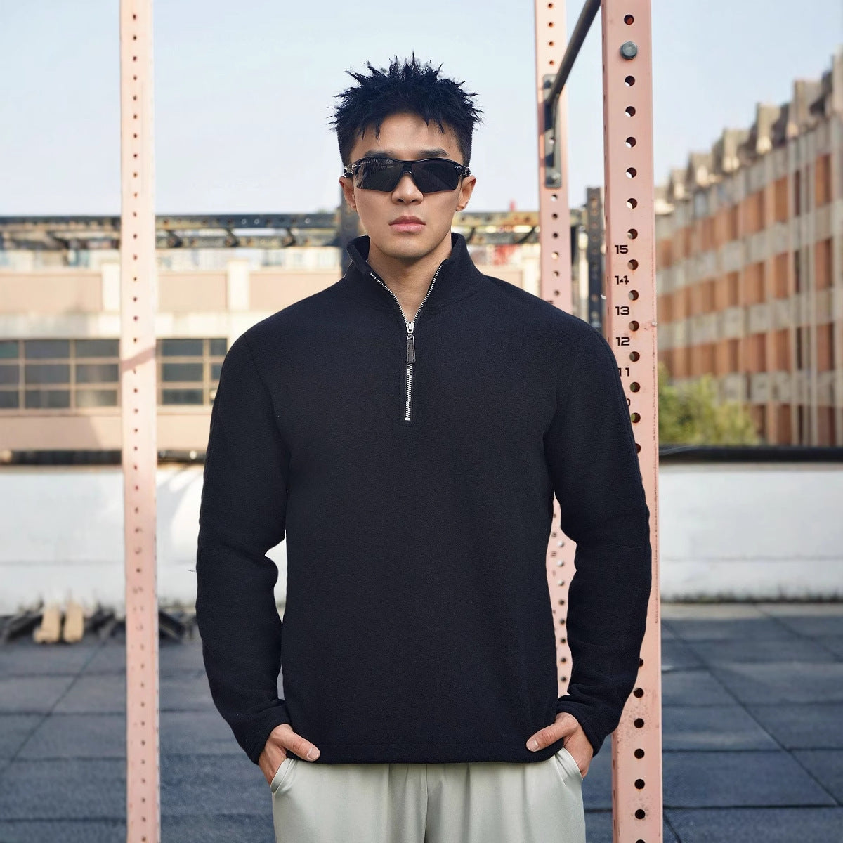 Men's Sweater in Fleece – Relaxed Fit – High Collar – Zipper – Soft and Warm