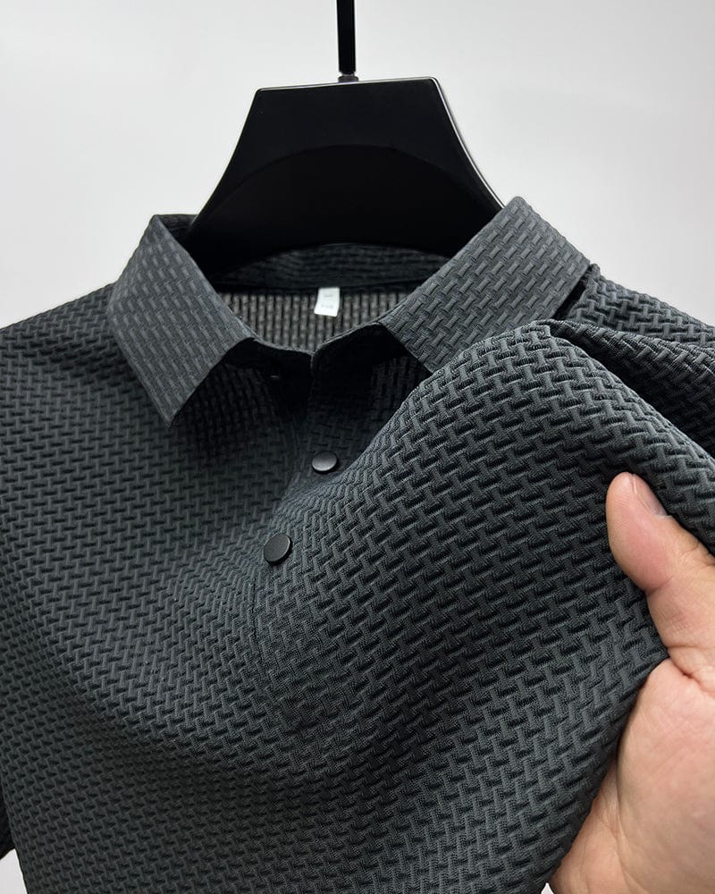 Men's Polo Shirt - Textured Waffle Pattern - Collar with Quarter Button Placket - Breathable