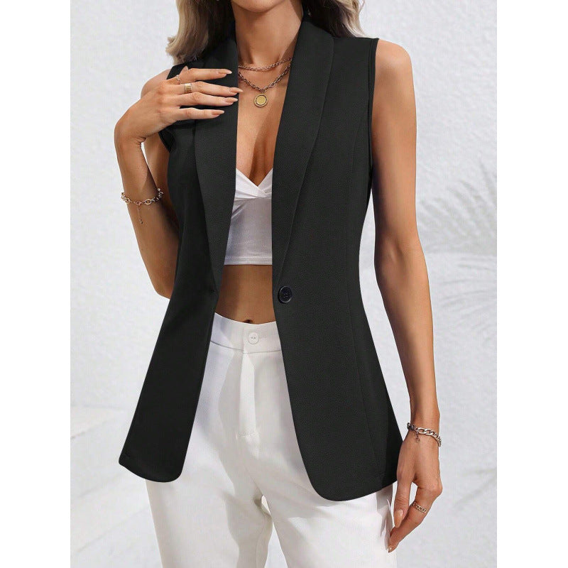 Women's Vest Jacket – Tailored Fit – Sleeveless – Round Neck – Single Buckle Closure