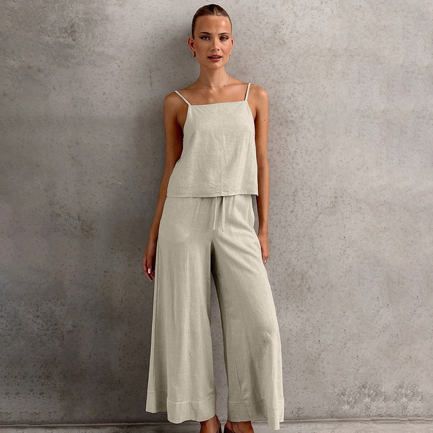 Women's Set with Sleeveless Top and Wide Pants – Linen Cotton – Relaxed Fit