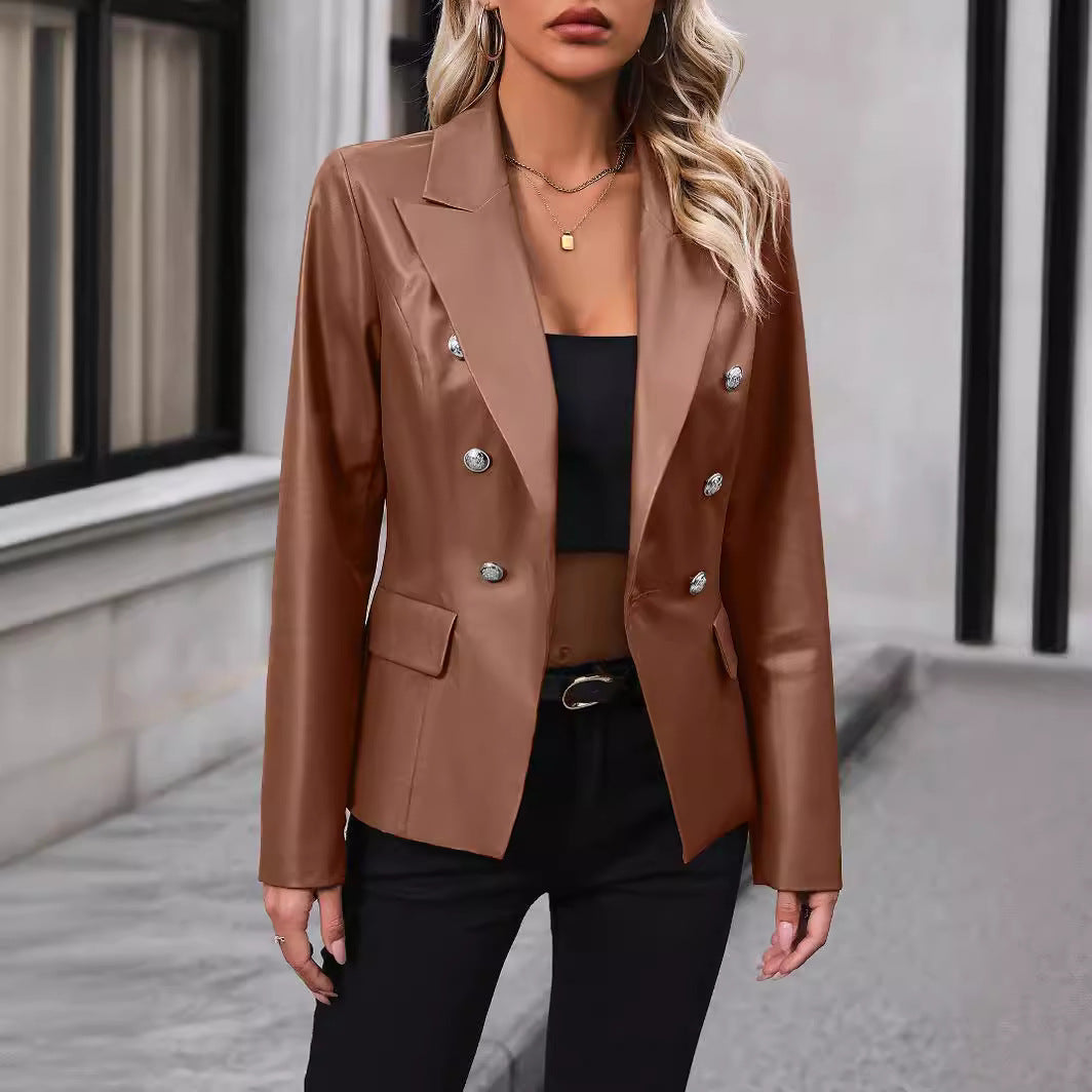 Women's Blazer – Tailored Suit Jacket – Double-Breasted – Smooth Texture – Formal Style