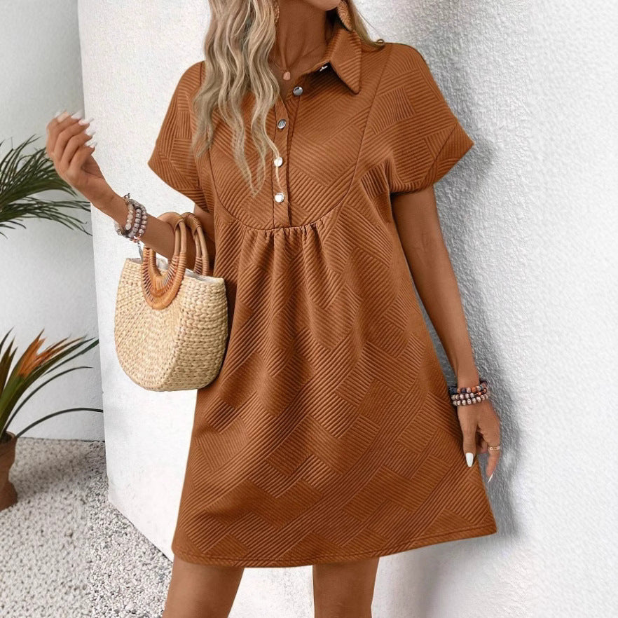 Dress for Women – Polo Collar – Relaxed Fit – Textured Fabric – Short Sleeves