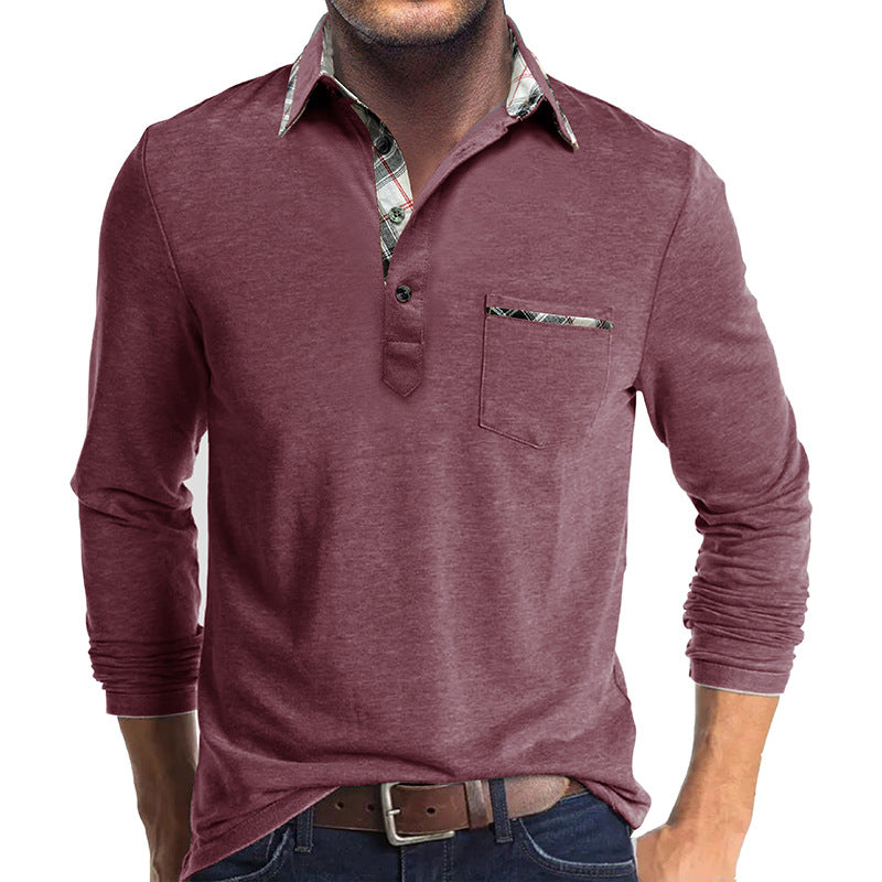 Men's Shirt with Long Sleeves – Cotton – Regular Fit – Checked Collar Inside – Button Closure