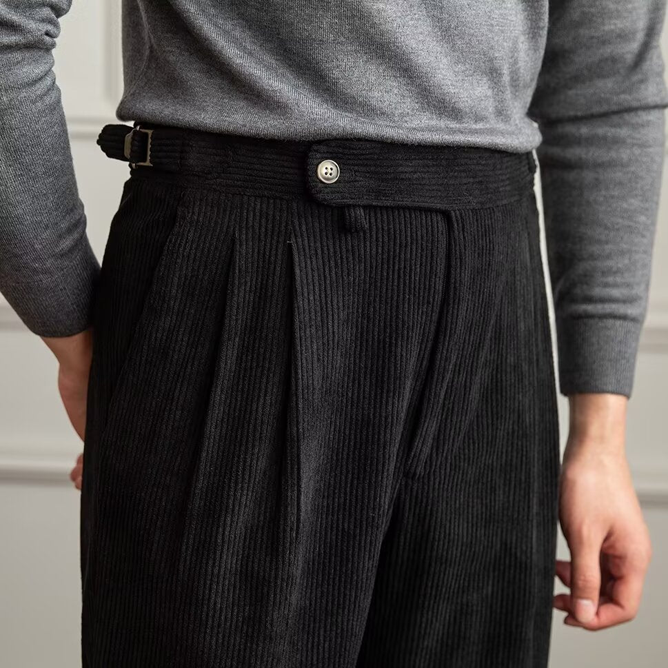 Men's Trousers – High Waist – Straight Fit – Crease – Cuffs – Corduroy