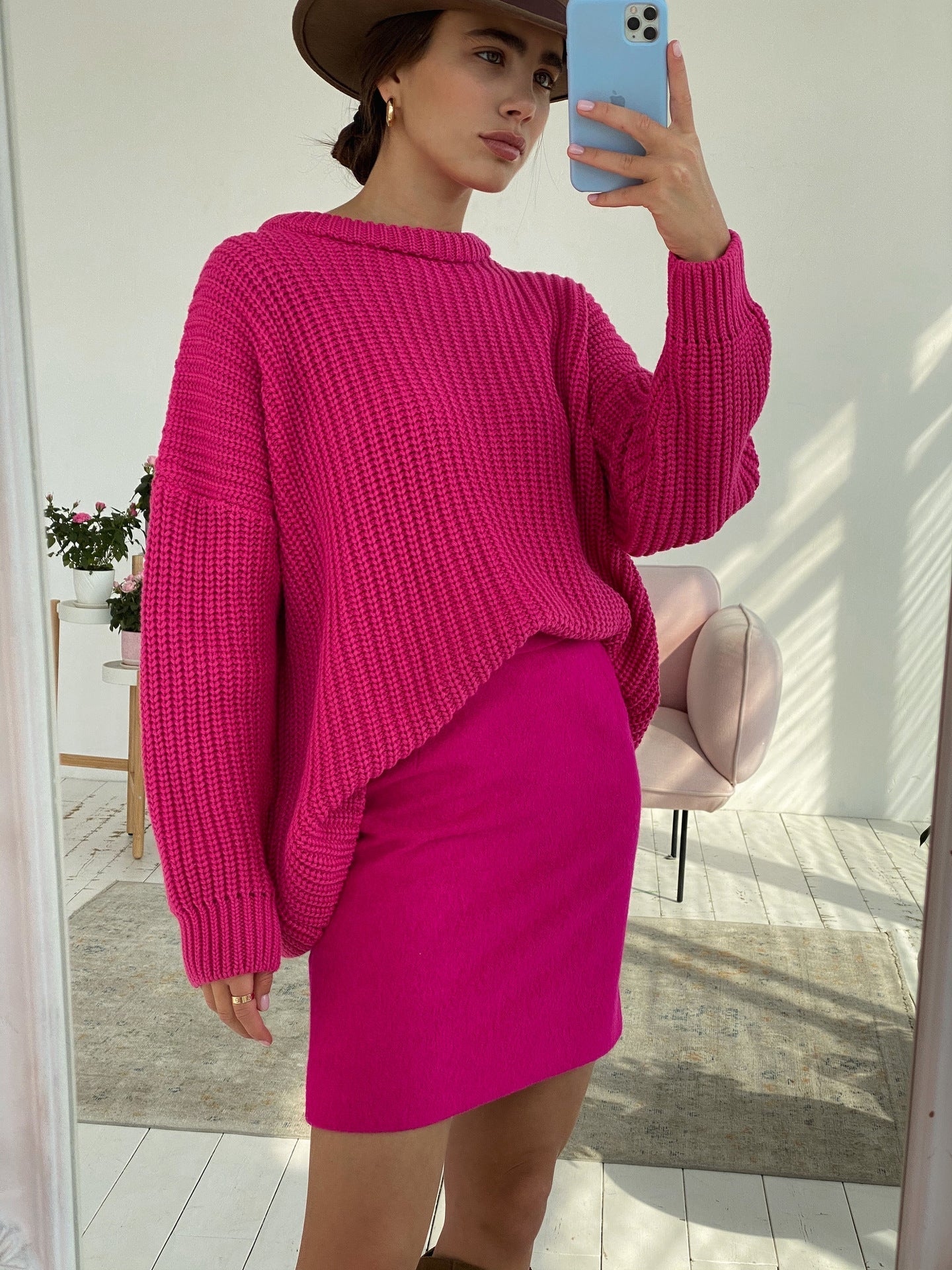 Women's Sweater – Knitted Oversized Fit – Ribbed Texture – Relaxed Round Neck