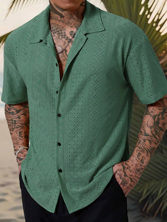 Men's Shirt with Buttons – Relaxed Fit – Lace – Short Sleeve – Breathable Casual Style