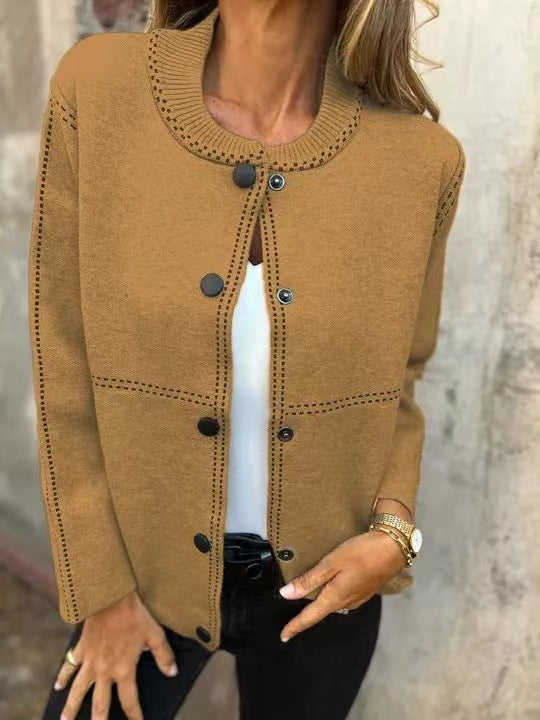 Women's Cardigan – Loose Fit – Knitted Texture – Button Front – Round Neck