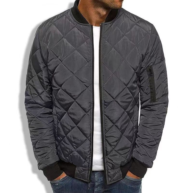 Men's Jacket – Padded Cotton Blend – Regular Fit – Check Quilt – Zipper Closure