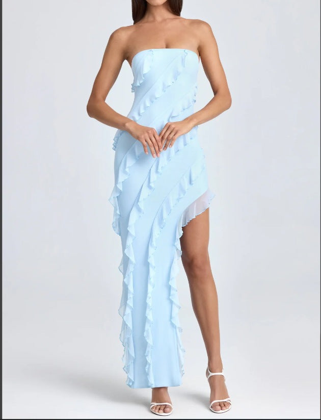 Dress for Women – Strapless – Slim Fit – Ruffle Details – Asymmetric Hem