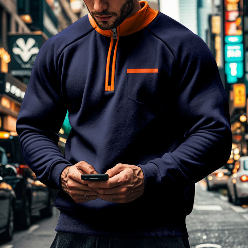 Men's Sweater – Regular Fit – Zipper in Neck – High Collar – Soft Cotton Blend