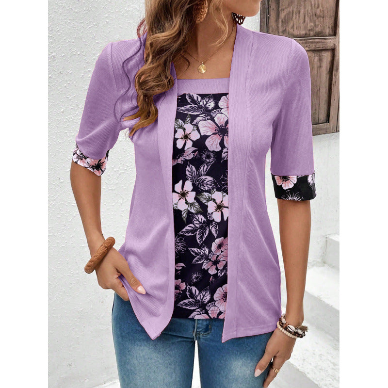 Women's Blouse – Layered Design – Soft Knit – Relaxed Fit – Half Sleeve