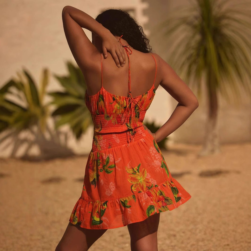 Women's Dress – Cotton – Smocked Bodice – A-line – Spaghetti Straps – Short Length